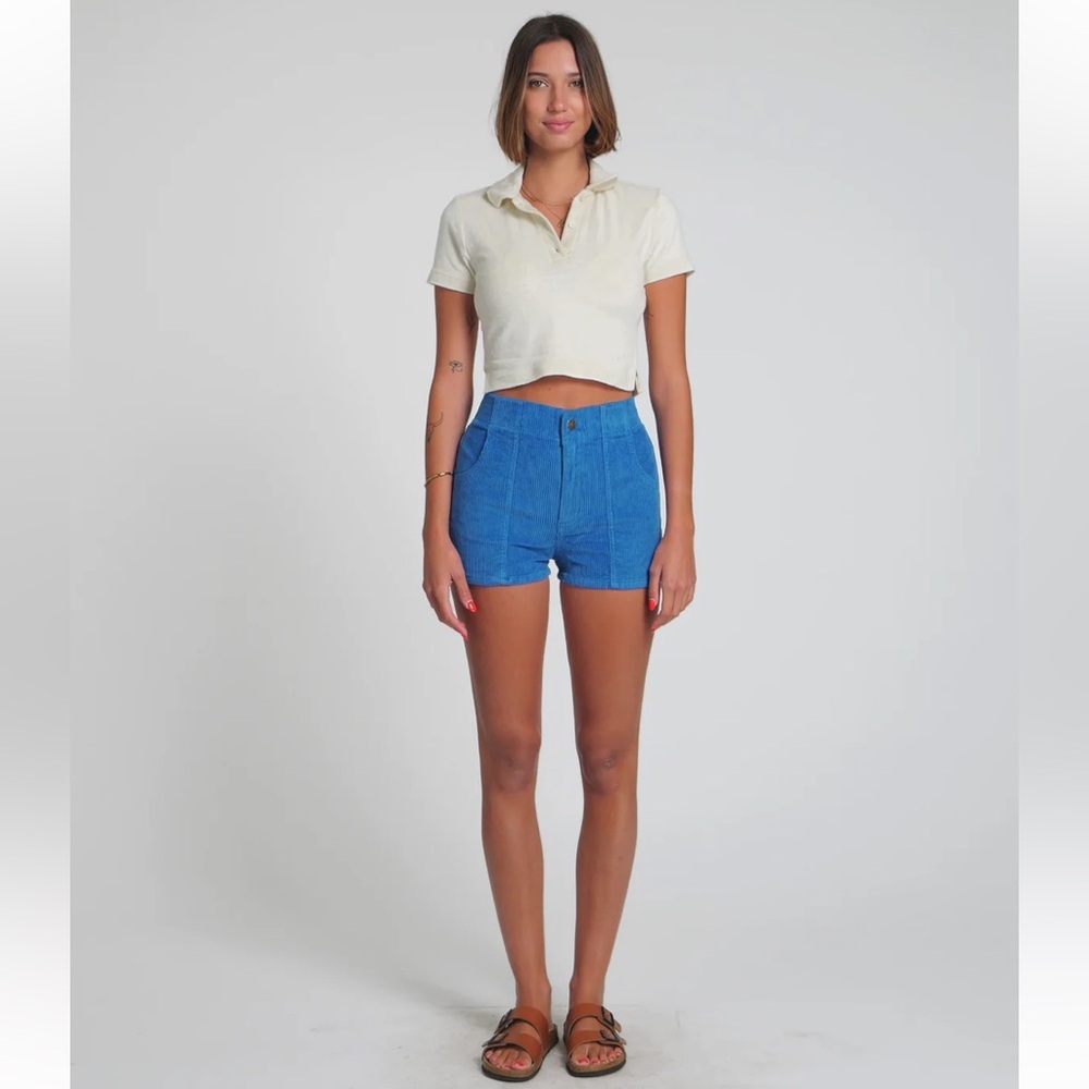 Faherty Corduroy Medium High Waist Zip Front Royal Blue Sz S organic Cotton